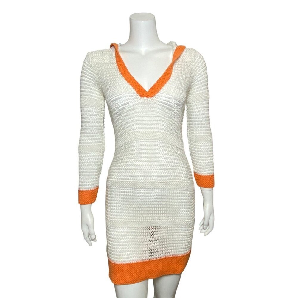 Tommy Bahama Open Knit Swim Cover Up Womens Size XS Hooded 3/4 Sleeve Pullover